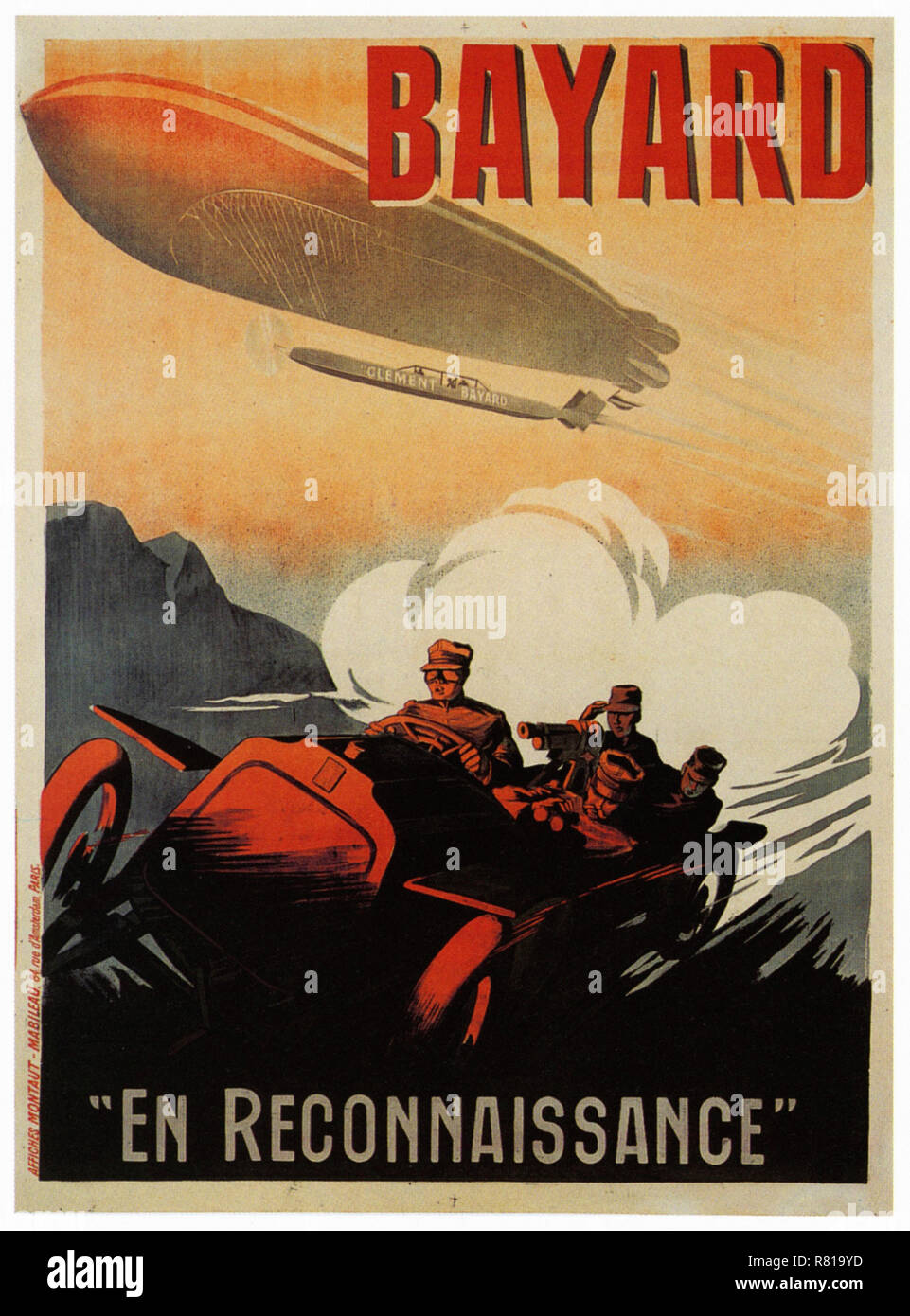 Clemente Bayard 'En ricognizione' Zeppelin - Vintage auto del poster pubblicitario Foto Stock
