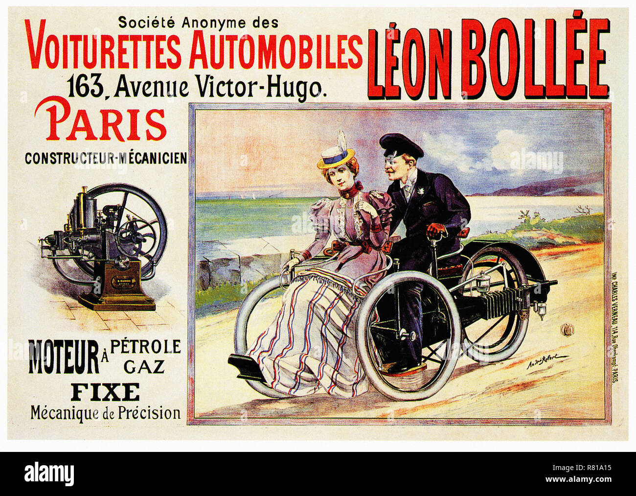 Les Autos Leon Bollee - Vintage auto del poster pubblicitario Foto Stock