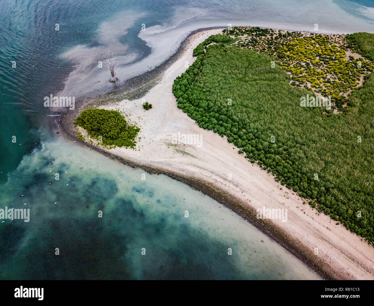 Vista aerea di turbolenza alla fine di una piccola isola del fiume San Lorenzo Foto Stock