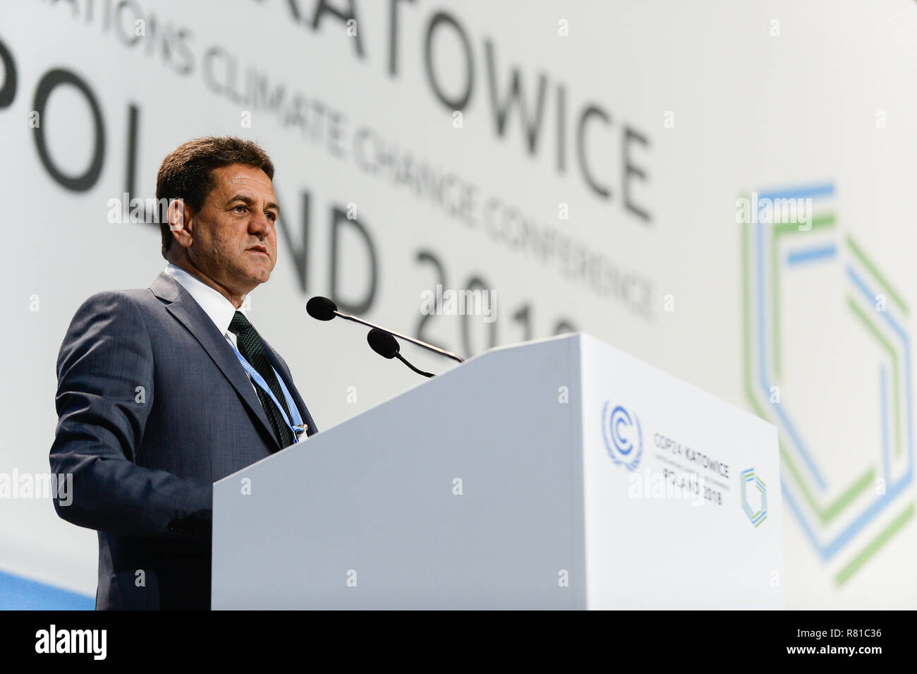 Edson Goncalves di Duarte, Ministro dell'ambiente del Brasile visto parlare durante la seconda parte del segmento ad alto livello al COP24 Conferenza ONU sui Cambiamenti Climatici 2018. Foto Stock