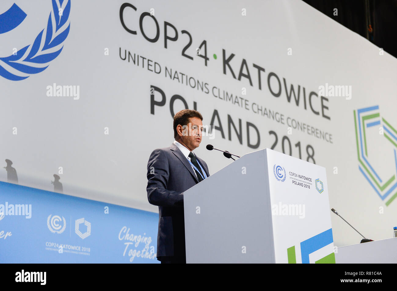 Edson Goncalves di Duarte, Ministro dell'ambiente del Brasile visto parlare durante la seconda parte del segmento ad alto livello al COP24 Conferenza ONU sui Cambiamenti Climatici 2018. Foto Stock