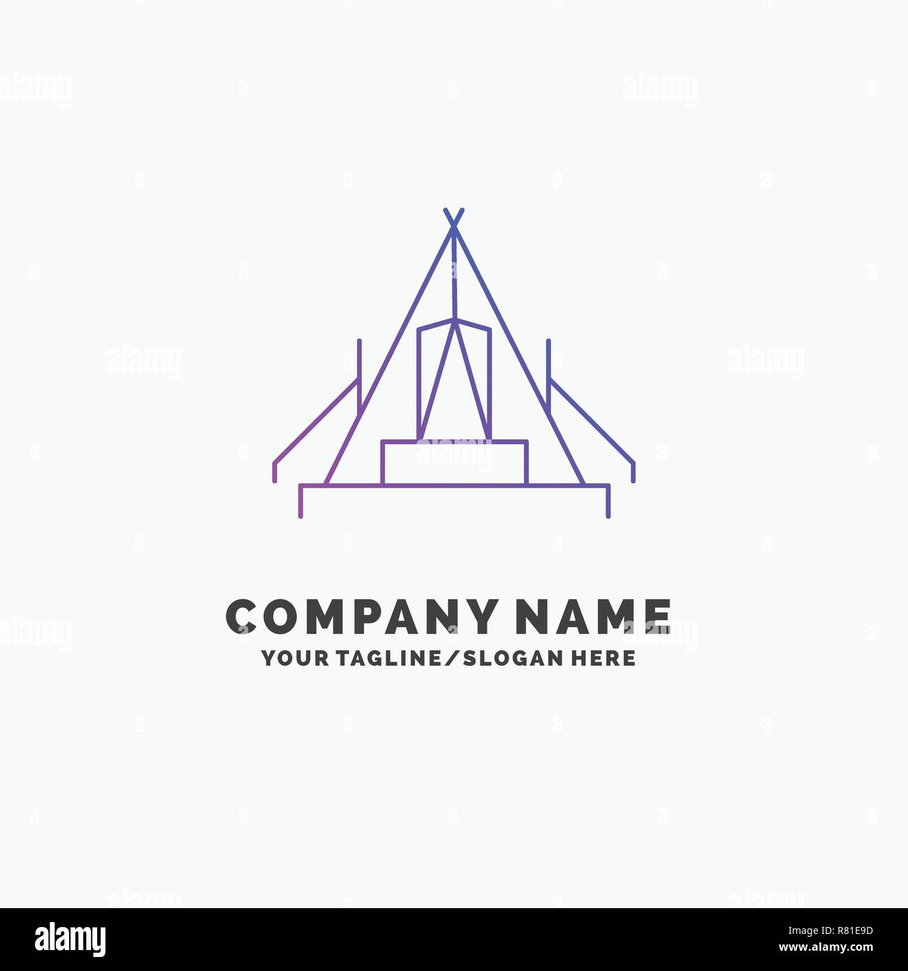 Tenda, camping, camp, campeggio, outdoor viola Logo aziendale modello. Posto per la tagline Illustrazione Vettoriale