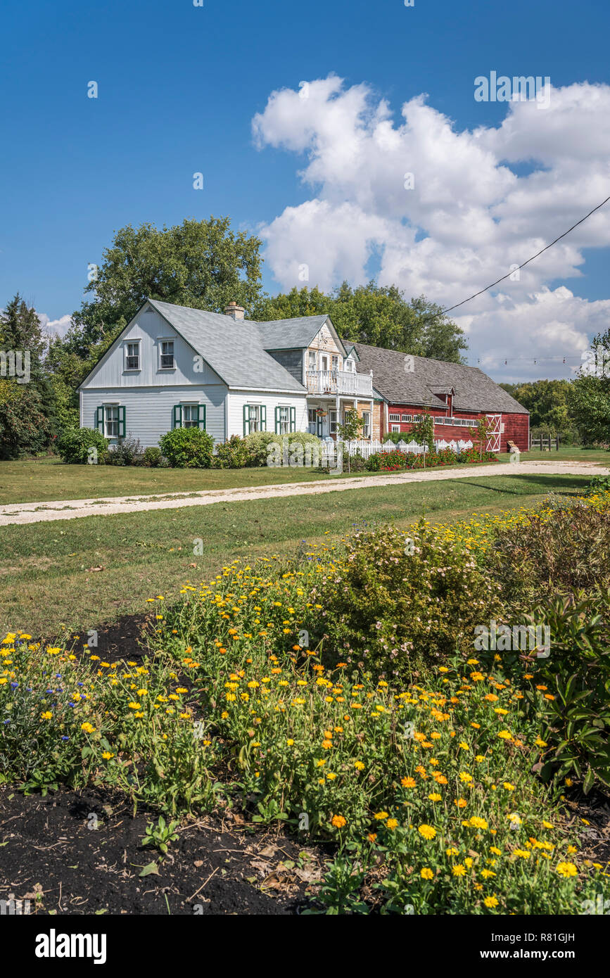 Un tipico mennonita storica casa fienile in Neubergthal, Manitoba, Canada. Foto Stock