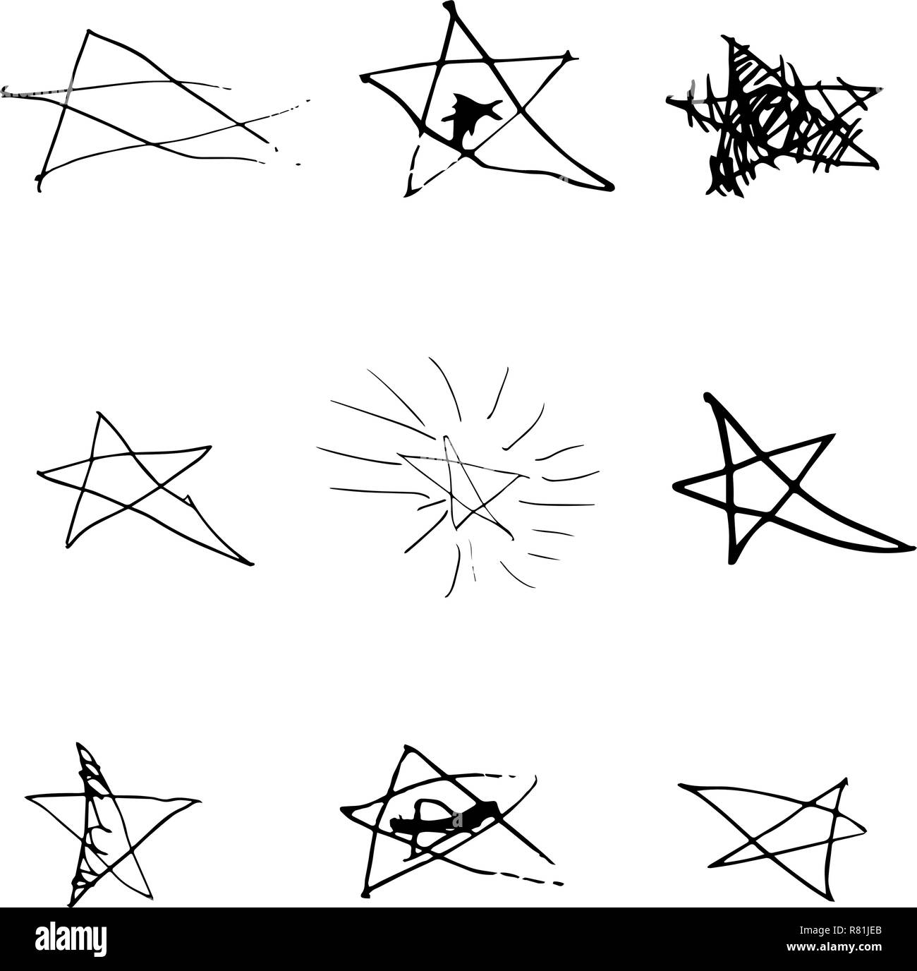 Semplice illustrazione vettoriale di stelle nella raccolta di nove. Childs disegno. Illustrazione Vettoriale