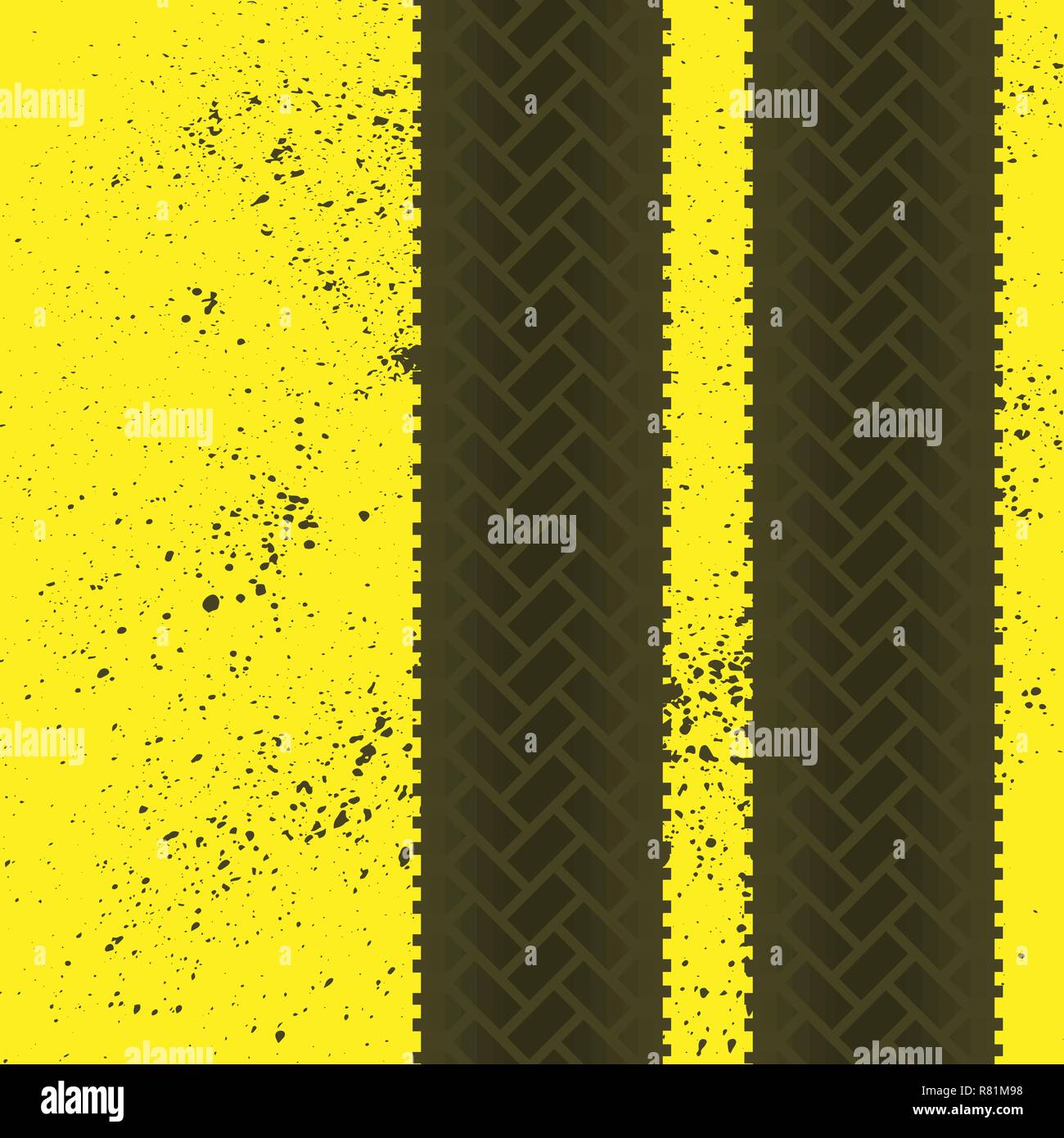 Grunge sfondo giallo scuro con tracce di pneumatici Illustrazione Vettoriale