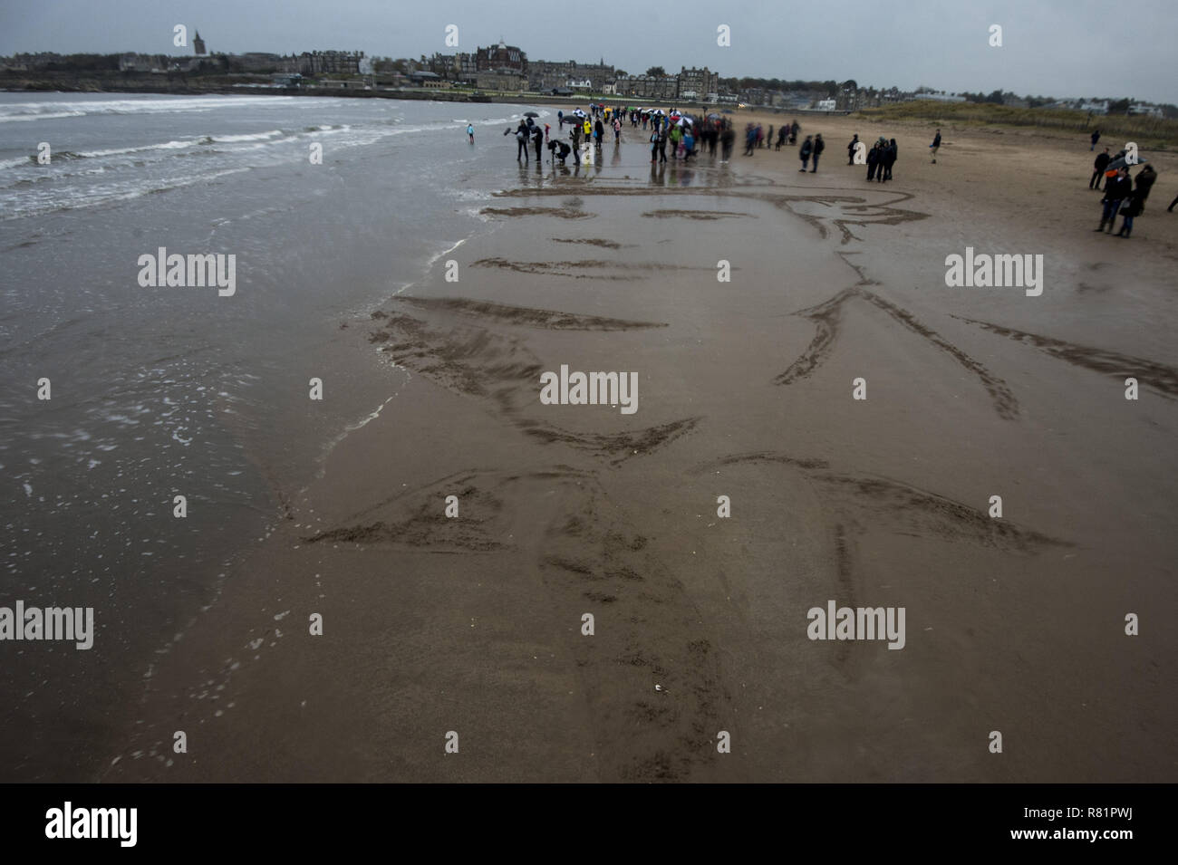 Due minuti di silenzio è osservata per il giorno dell'armistizio a West Sands in St Andrews dotate di: sabbia ritratto Elsie Inglis dove: St Andrews, Regno Unito quando: 11 Nov 2018 Credit: Euan ciliegio/WENN Foto Stock