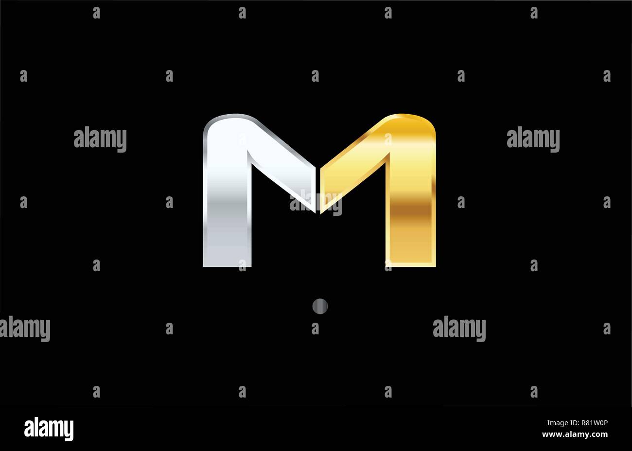 M silver gold lettera alfabeto con logo oro metallizzato colore Illustrazione Vettoriale