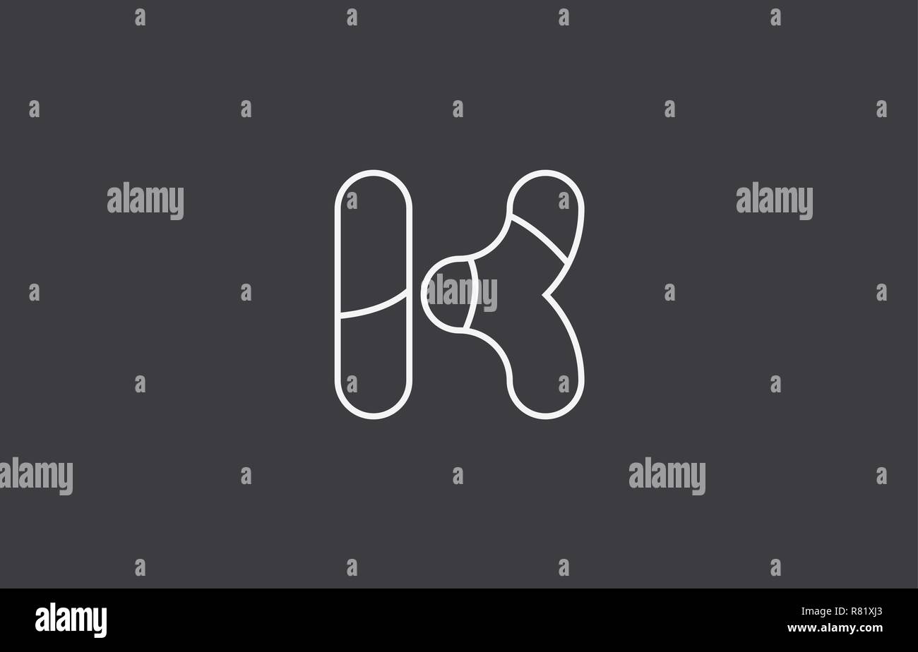 Nero Grigio bianco alfabeto lettera k logo design adatto per una società o business Illustrazione Vettoriale