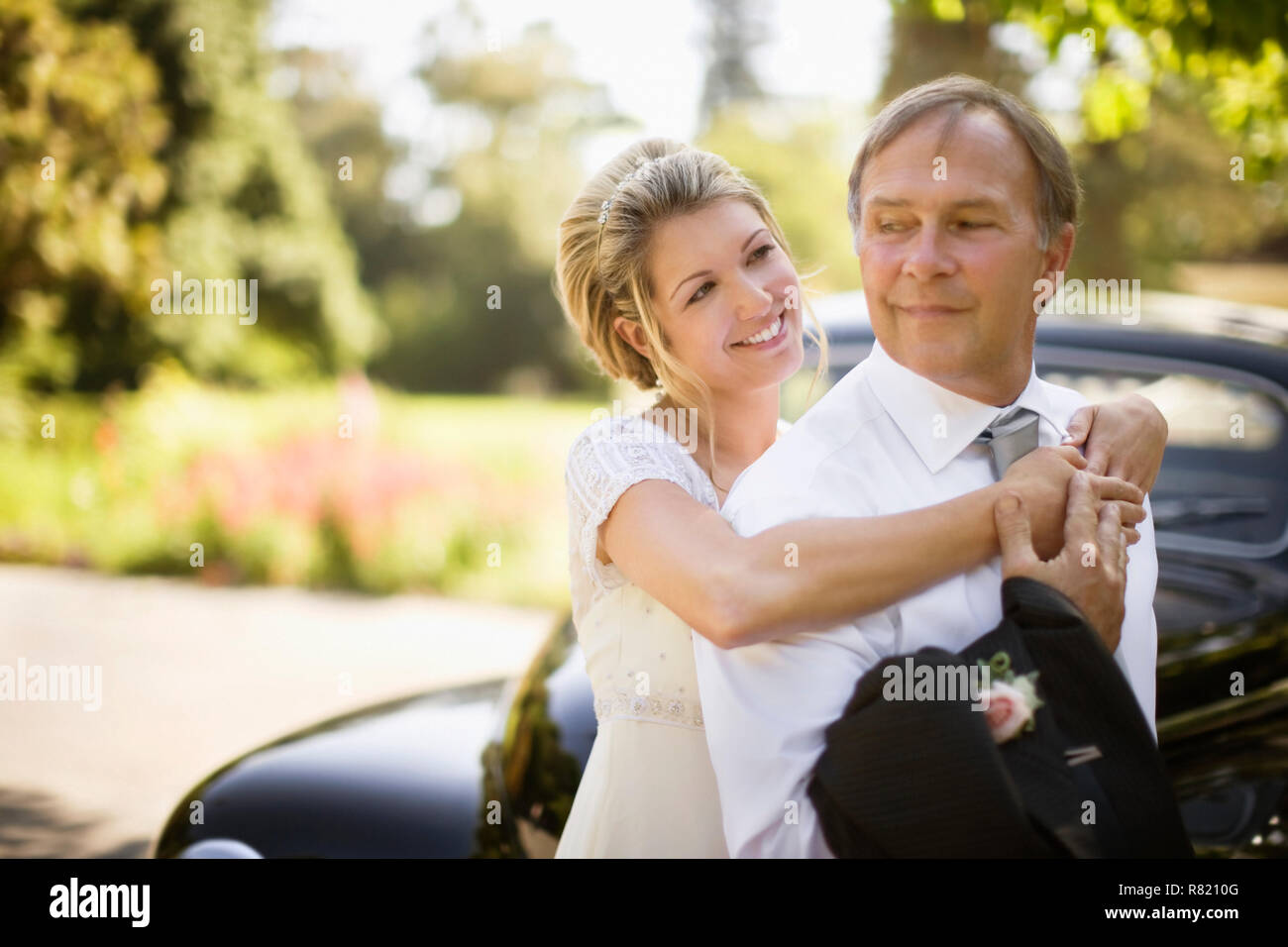 Una sposa con suo padre Foto Stock