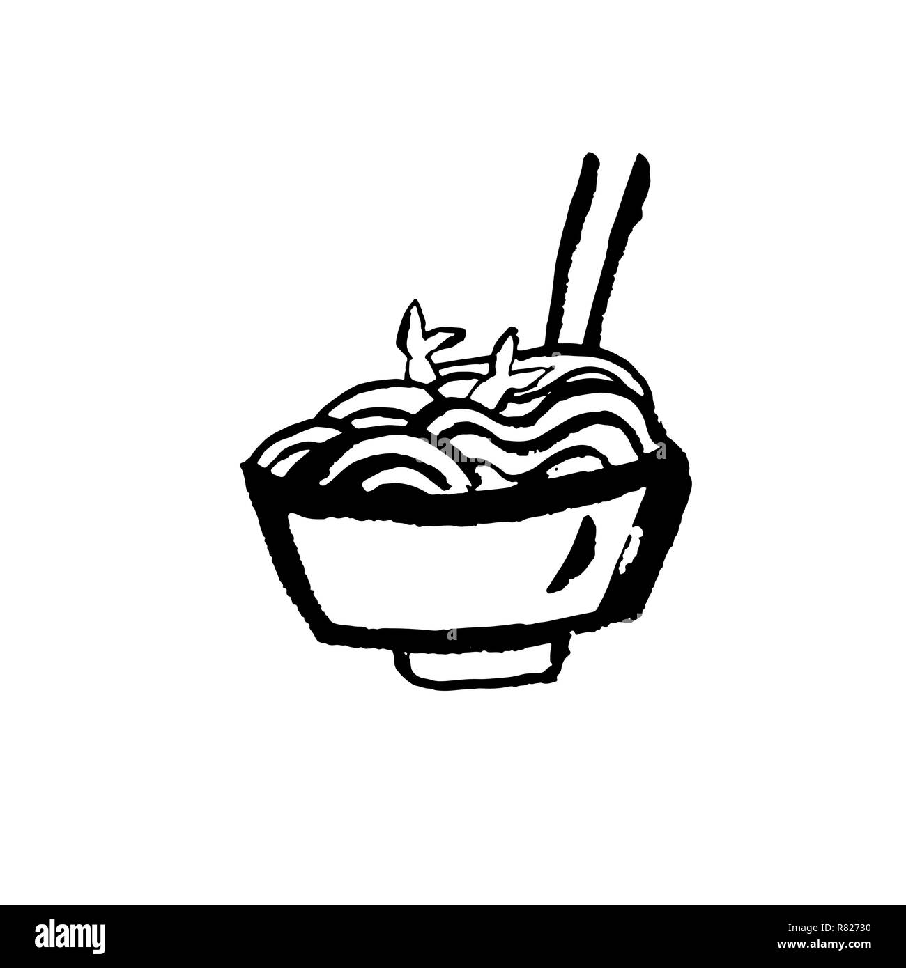 Tagliatelle icona. Ggrunge spazzola di inchiostro illustrazione vettoriale. Cibo illustrazione piana. Illustrazione Vettoriale