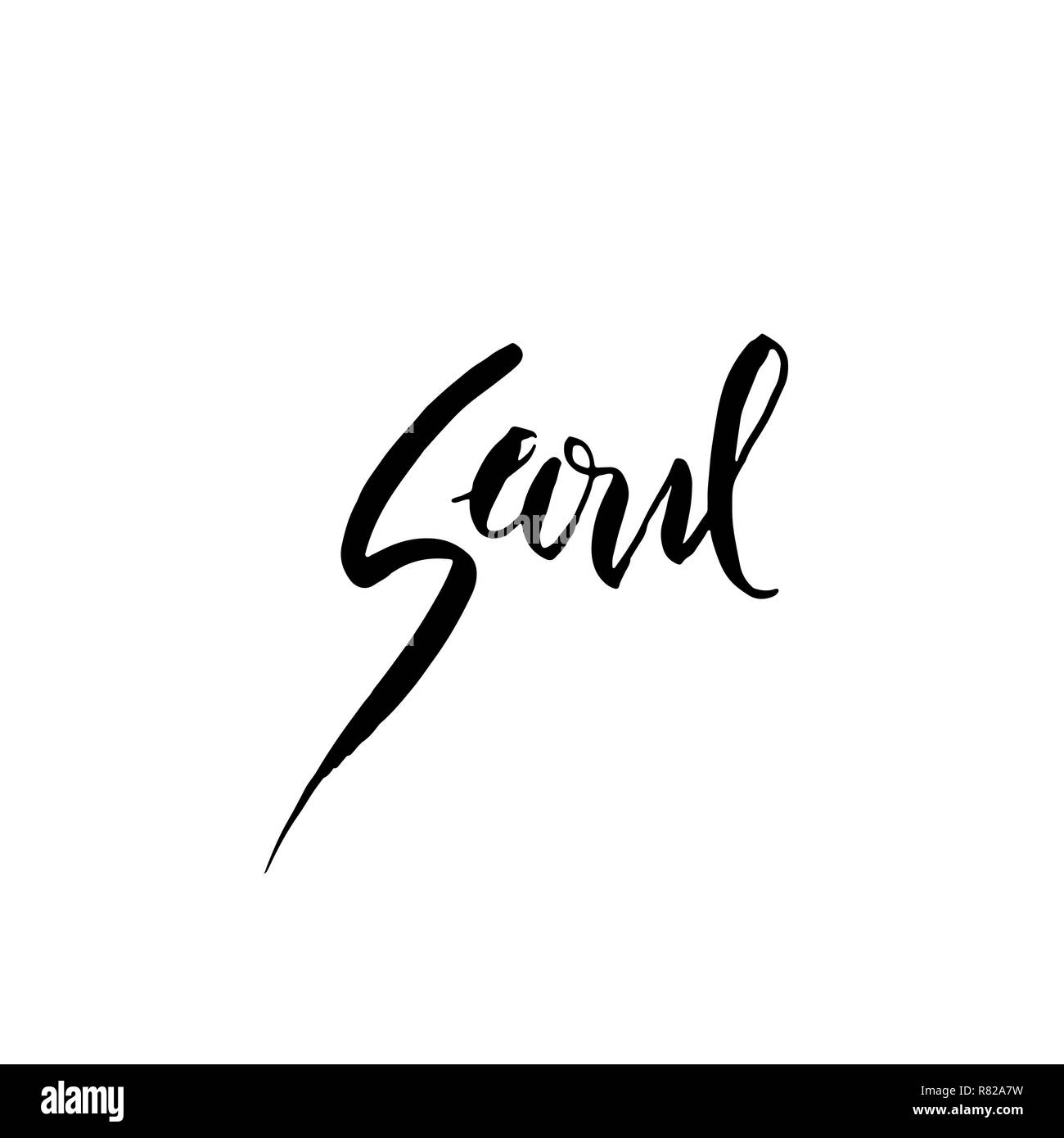 Seul in Corea. Tipografia pennello asciutto lettering design. Disegnato a mano poster di calligrafia. Illustrazione Vettoriale. Illustrazione Vettoriale