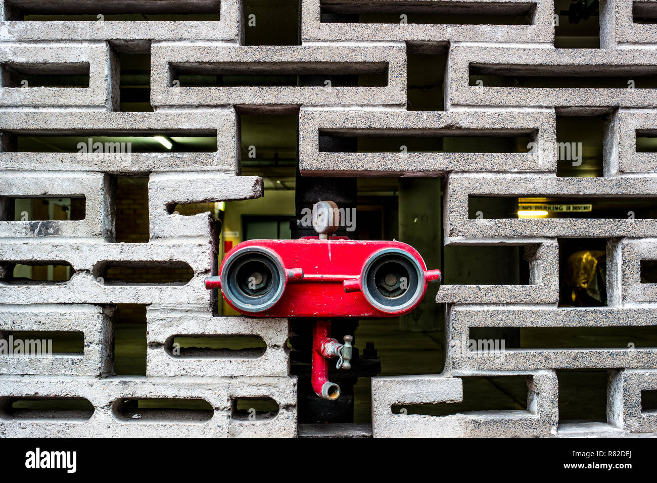 Muro di mattoni con idrante di fuoco Foto Stock