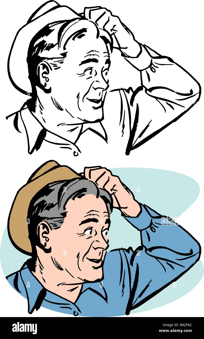 Un confuso uomo più anziano di graffiare la sua testa. Illustrazione Vettoriale