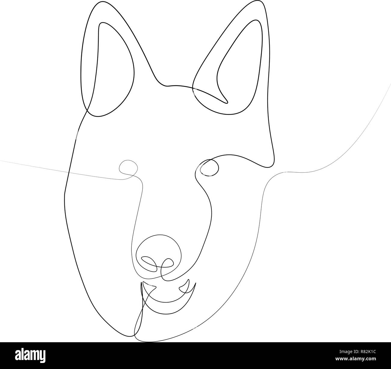 La testa del pastore tedesco in una linea. Illustrazione Vettoriale su sfondo bianco. Illustrazione Vettoriale