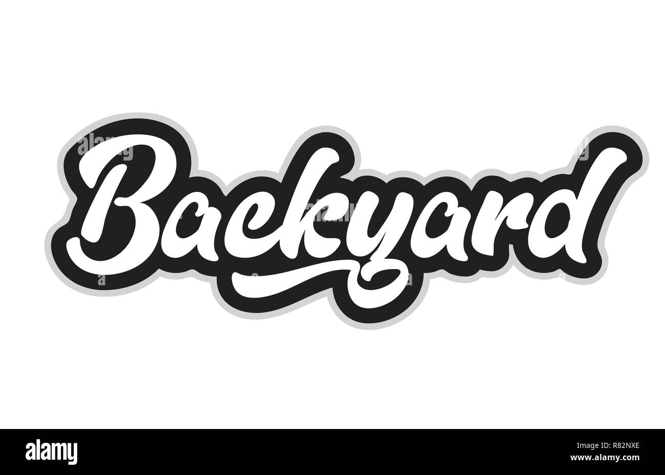 Backyard scritto a mano il testo parola per tipografia design in bianco e nero e a colori. Può essere utilizzato per un logo, marchio o scheda Illustrazione Vettoriale