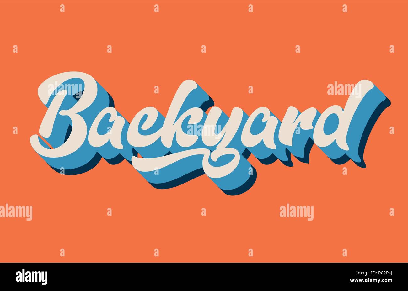Backyard scritto a mano il testo parola per design tipografia in arancione blu colore bianco. Può essere utilizzato per un logo, marchio o scheda Illustrazione Vettoriale