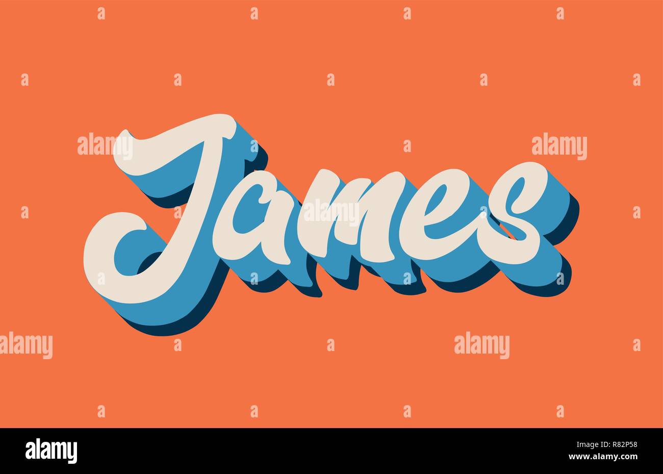 James scritto a mano il testo parola per design tipografia in arancione blu colore bianco. Può essere utilizzato per un logo, marchio o scheda Illustrazione Vettoriale