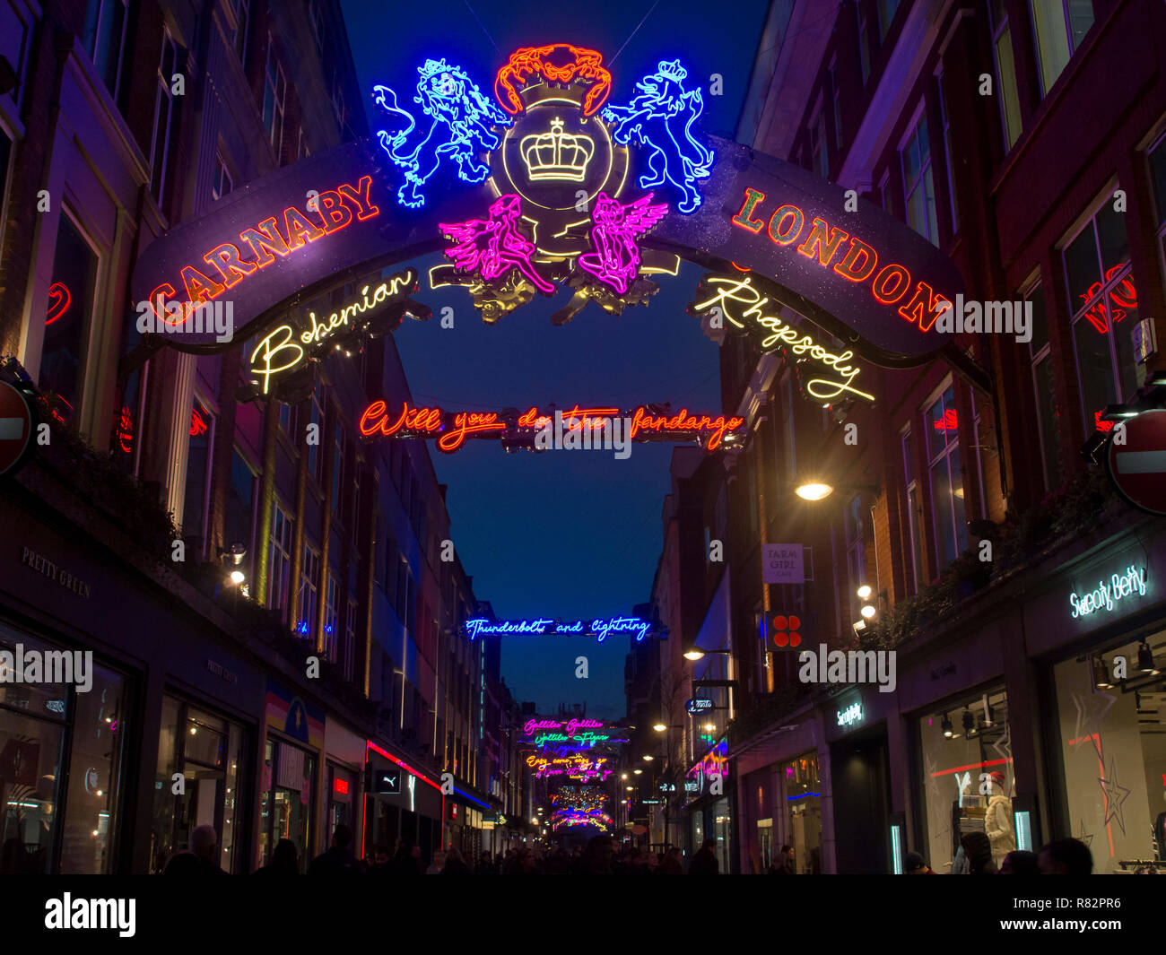 Carnaby Street e Soho le luci di Natale 2018 Foto Stock