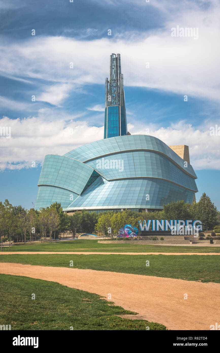 Il Museo Canadese per i Diritti Umani a forche in Winnipeg, Manitoba, Canada. Foto Stock
