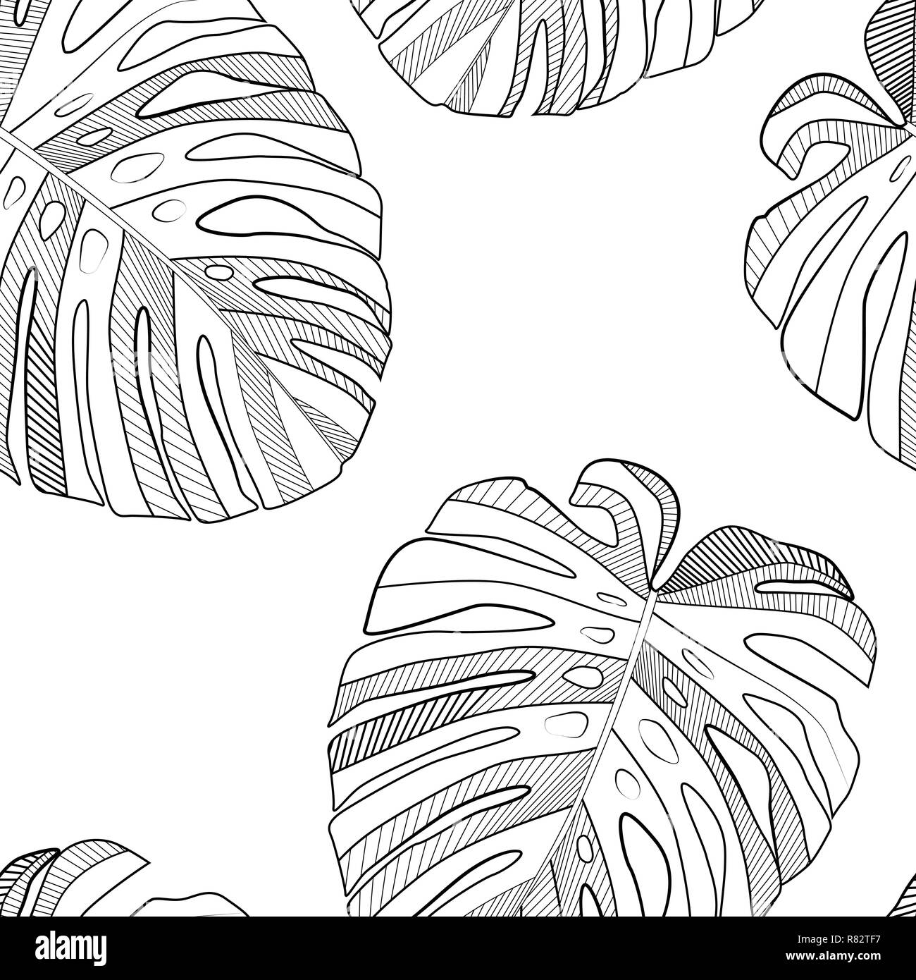 Abstract tropicale foglia di monstera seamless pattern sfondo. Illustrazione Vettoriale Illustrazione Vettoriale