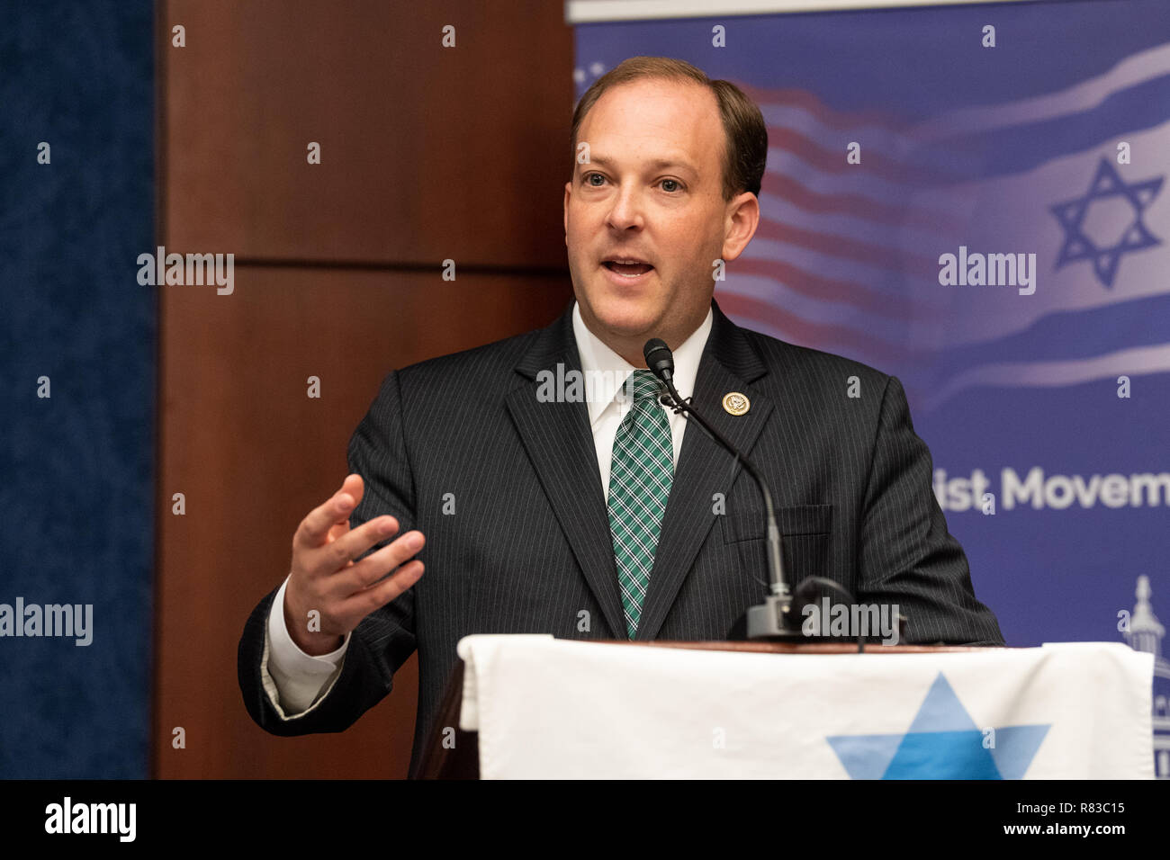 Rappresentante statunitense Lee Zeldin (R-NY) presso l'American movimento sionista / AZM Washington Forum: rinnovare l'impegno Bipartisan in piedi con Israele e il Sionismo nel Capitol Visitor Center di Washington, DC. Foto Stock