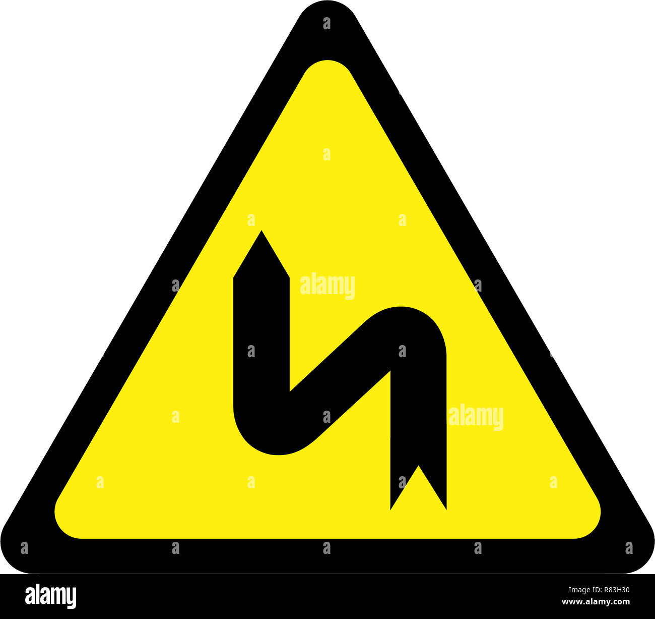 Segnale di avvertimento con curve pericolose sul simbolo a sinistra Foto Stock