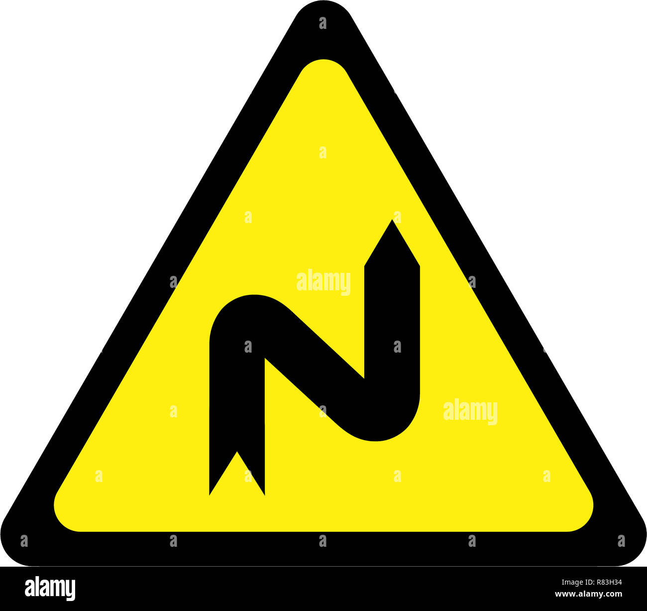 Segnale di avvertimento con curve pericolose sul simbolo a destra Foto Stock