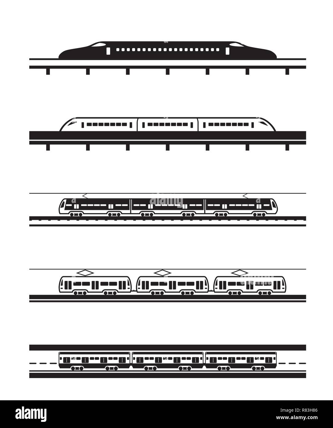 Diversi tipi di treni passeggeri - illustrazione vettoriale Illustrazione Vettoriale
