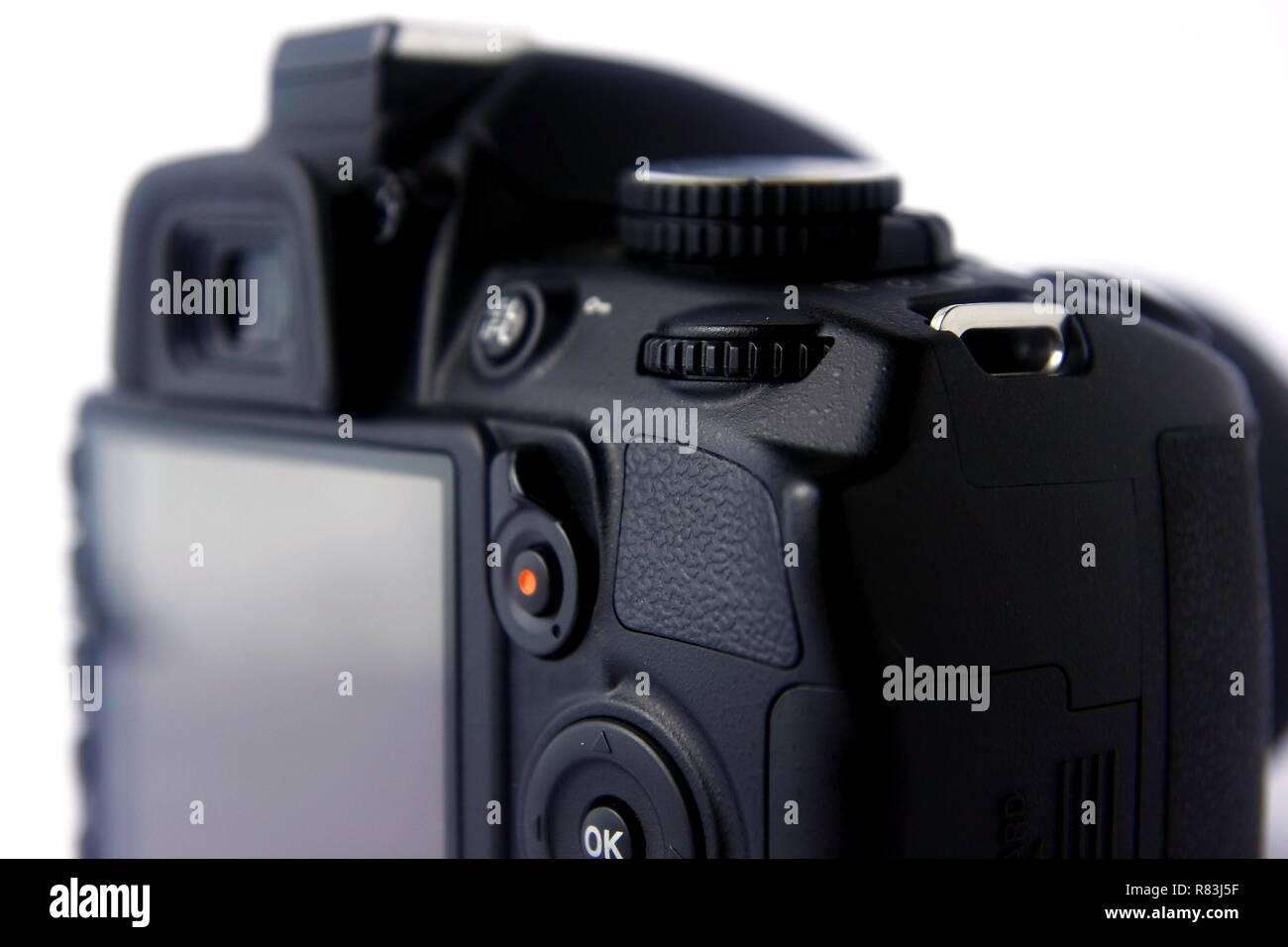 Foto di una manopola di comando di una fotocamera reflex digitale Foto Stock
