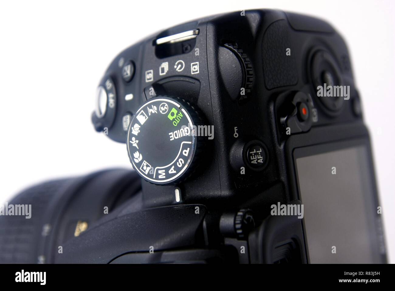 Foto di un quadrante di modalità di una fotocamera reflex digitale Foto Stock