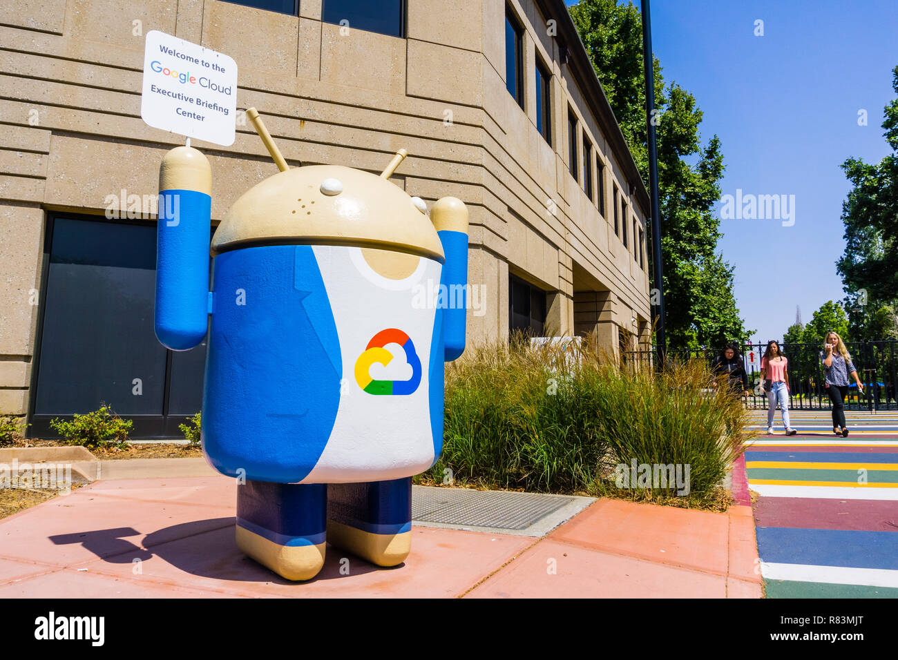 Agosto 9, 2018 Mountain View / CA / STATI UNITI D'AMERICA - Google Cloud segno si trova all'entrata di uno di loro campus si trova nella Silicon Valley, a sud di San Fran Foto Stock
