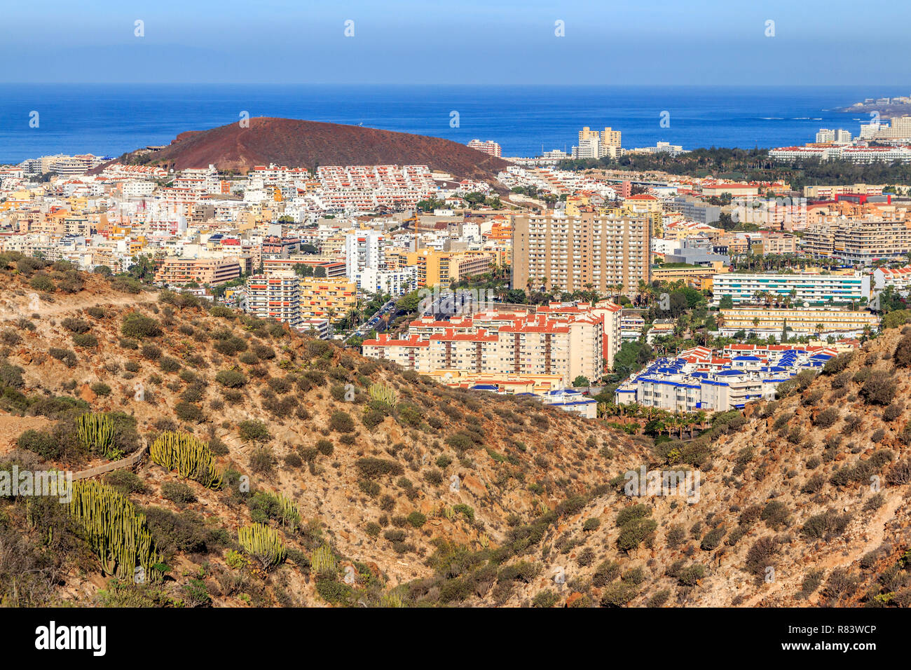 Los Cristianos , Playa de las Americas, Tenerife, Isole canarie, un isola spagnola, Spagna,al largo della costa del nord Africa occidentale. Foto Stock