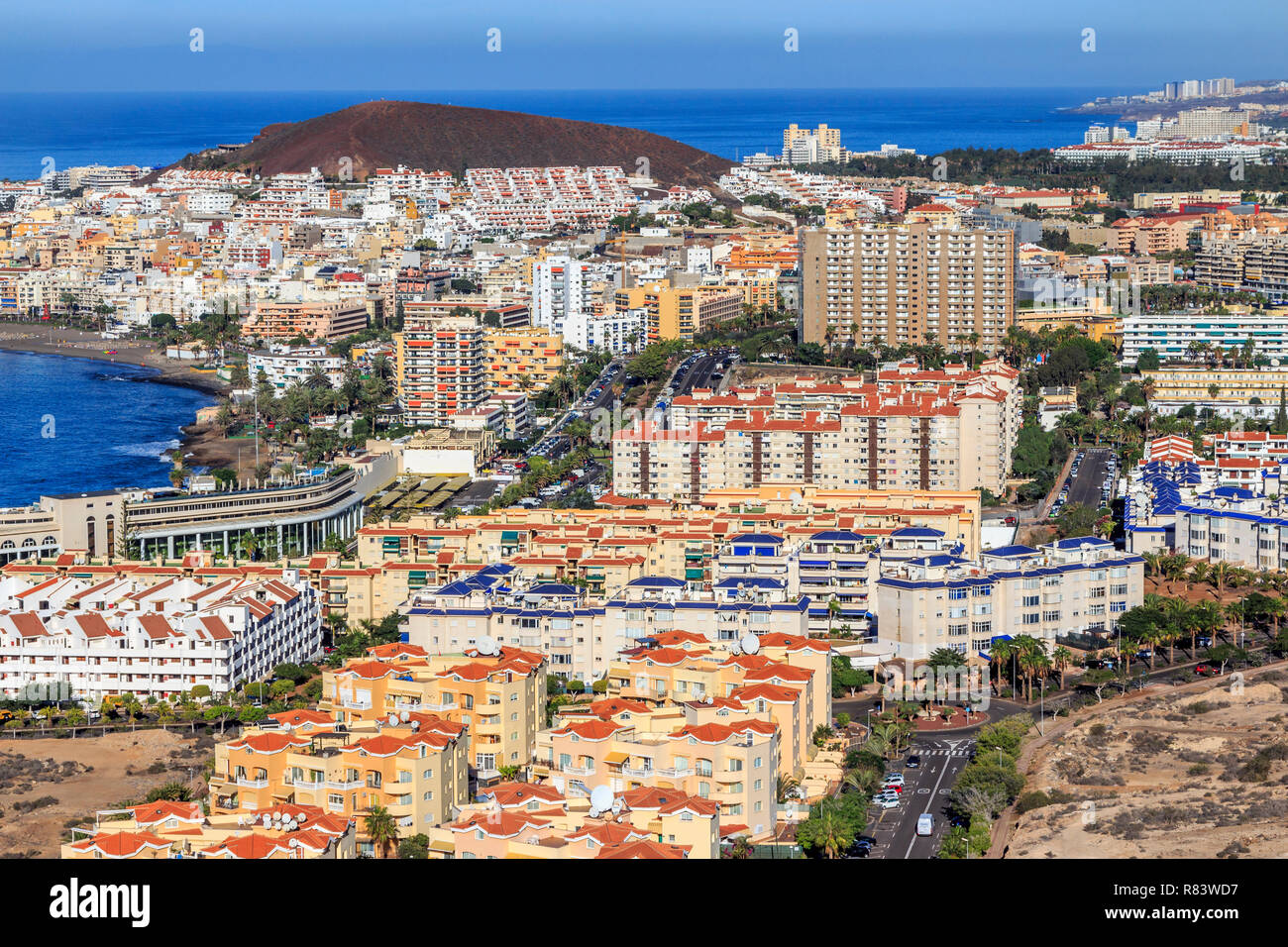 Los Cristianos , Playa de las Americas, Tenerife, Isole canarie, un isola spagnola, Spagna,al largo della costa del nord Africa occidentale. Foto Stock