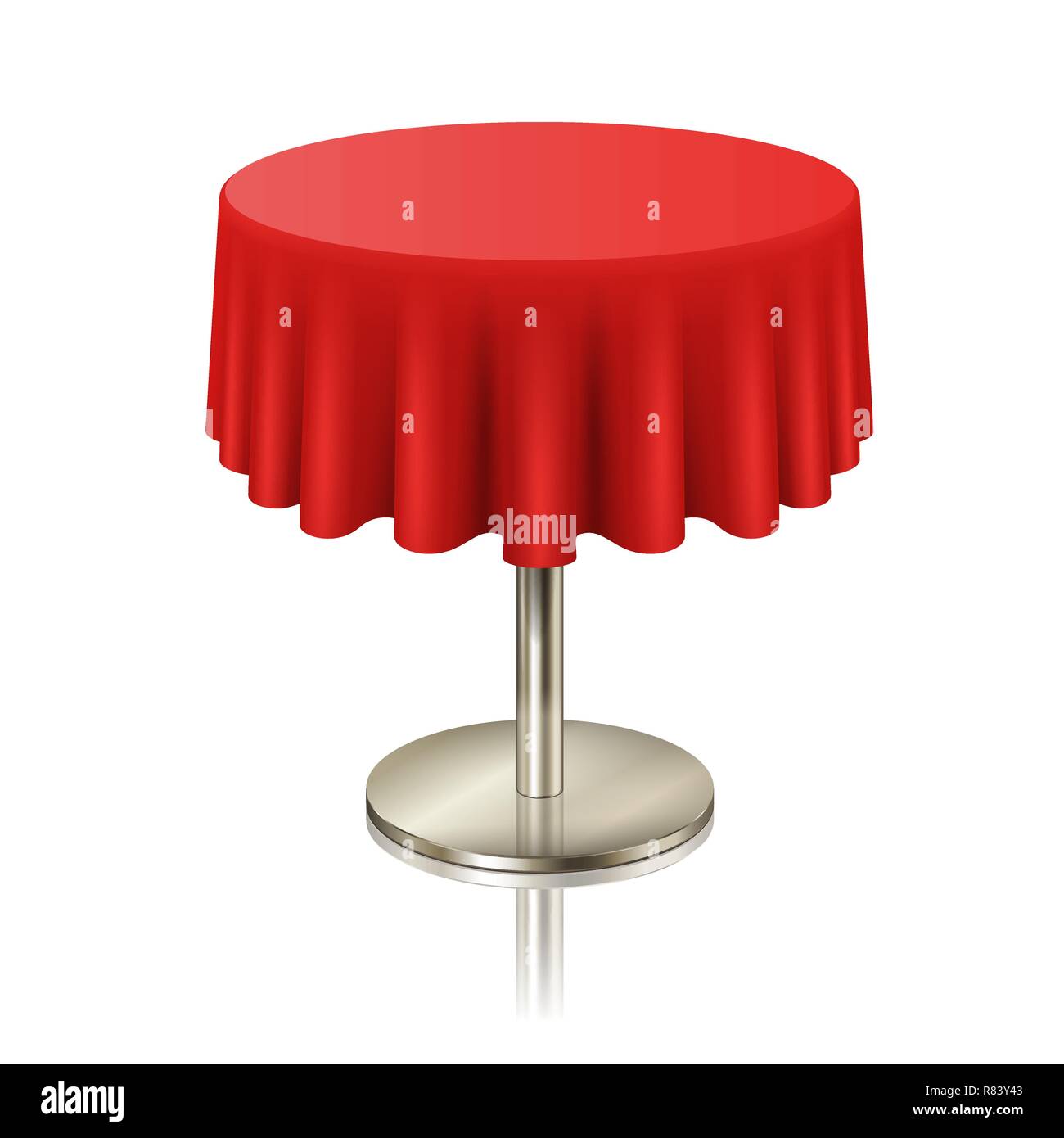 Rosso rotondo tavolo pulito, ristorante tavola rotonda con tovaglia rosso isolato Illustrazione Vettoriale