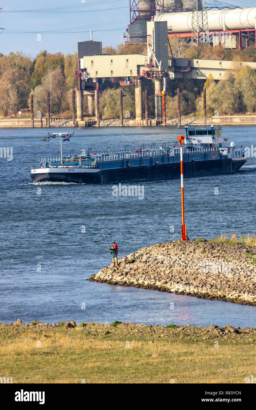 Reno vicino Voerde, Basso Reno, estrema acqua bassa, livello del Reno a 95 cm, assolutamente più bassa registrata a livello dell'acqua, dopo la lunga siccità cade Reno sh Foto Stock