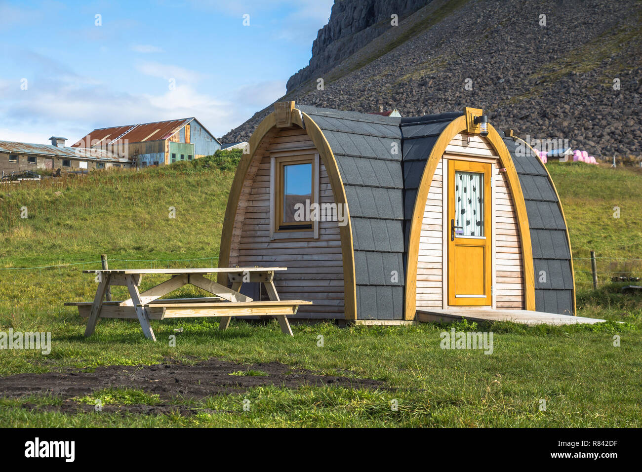 Cottage speciale sul campeggio, Islanda Foto Stock