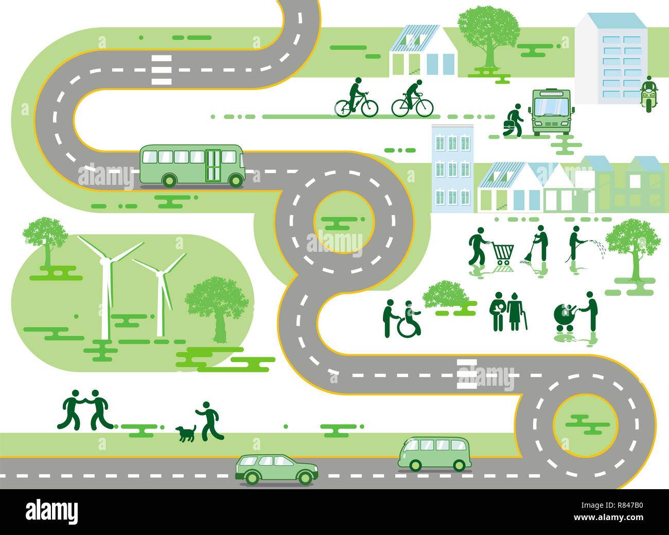 Mappa Cityscape, la vita in città - Illustrazione Vettoriale Foto Stock
