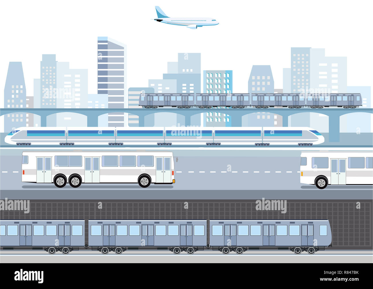 Trasporto in una grande città, illustrazione Foto Stock
