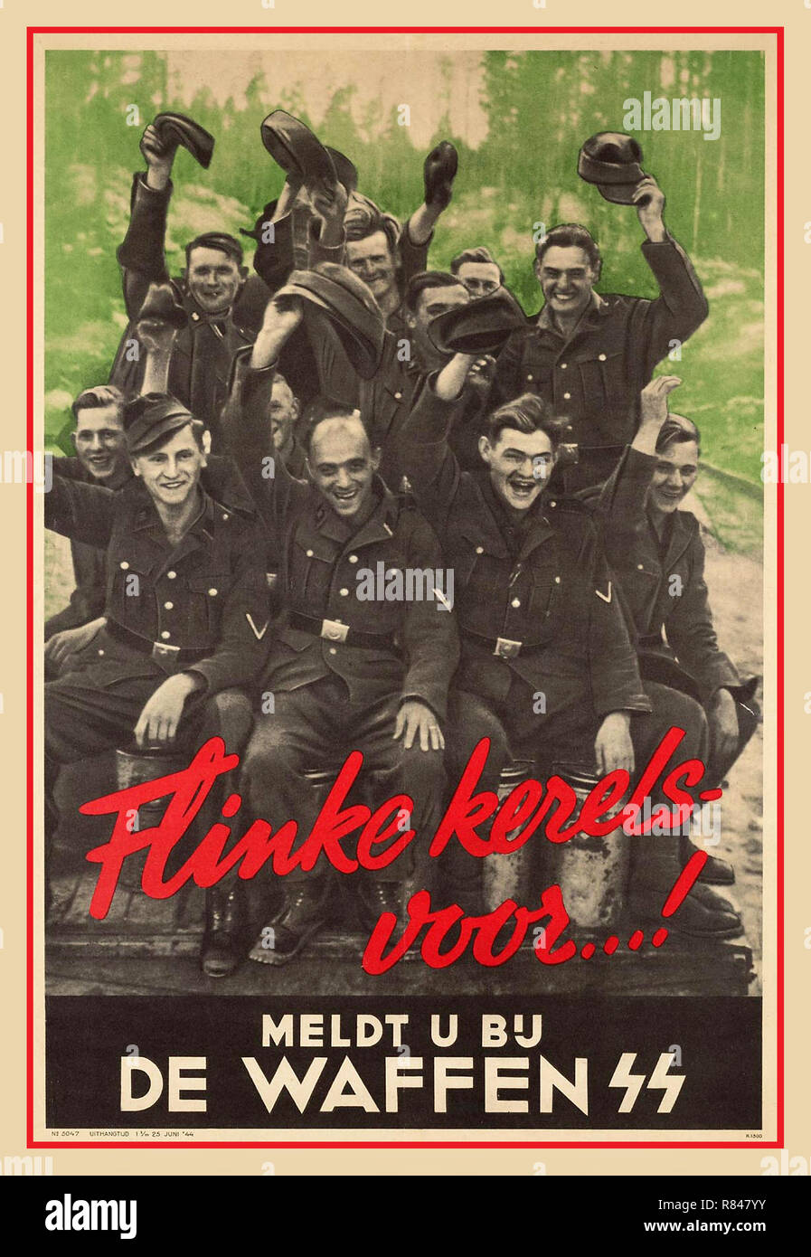 WAFFEN SS Vintage WW2 1944 propaganda olandese poster di reclutamento volontari invitante per unire il nazista tedesco Waffen SS: 'Il posto è ancora vacante nelle Waffen SS. Arruolarsi alla Waffen SS' Assunzione nazista in Olanda la II Guerra Mondiale la Seconda Guerra Mondiale Foto Stock