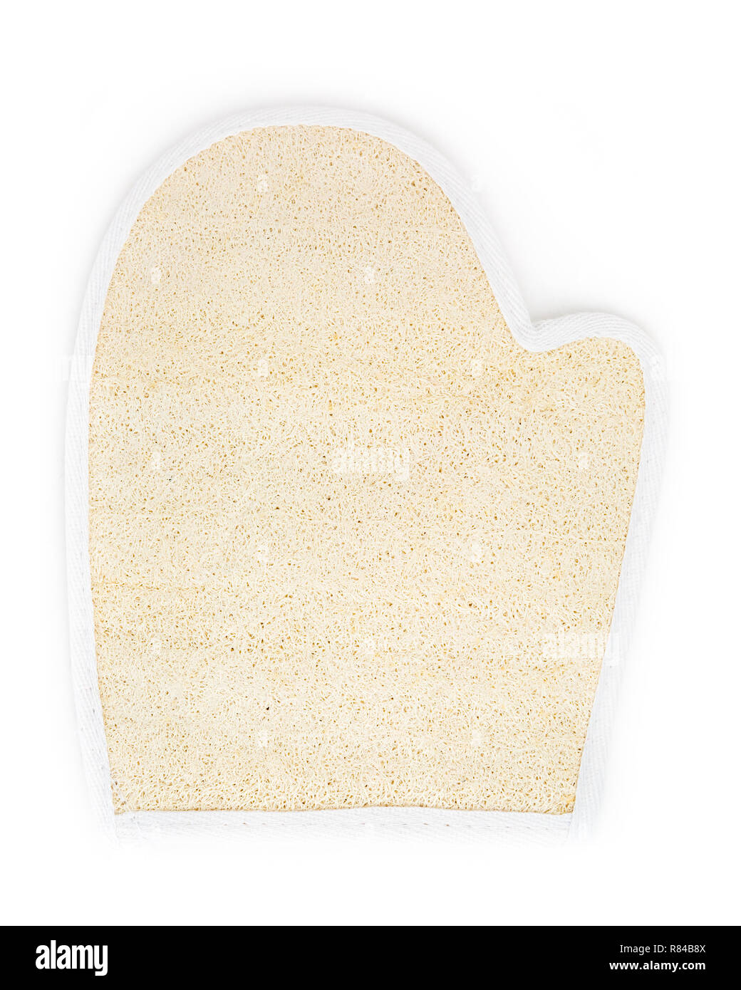 Bagno di Loofah guanto lavaggio isolata su uno sfondo bianco Foto Stock