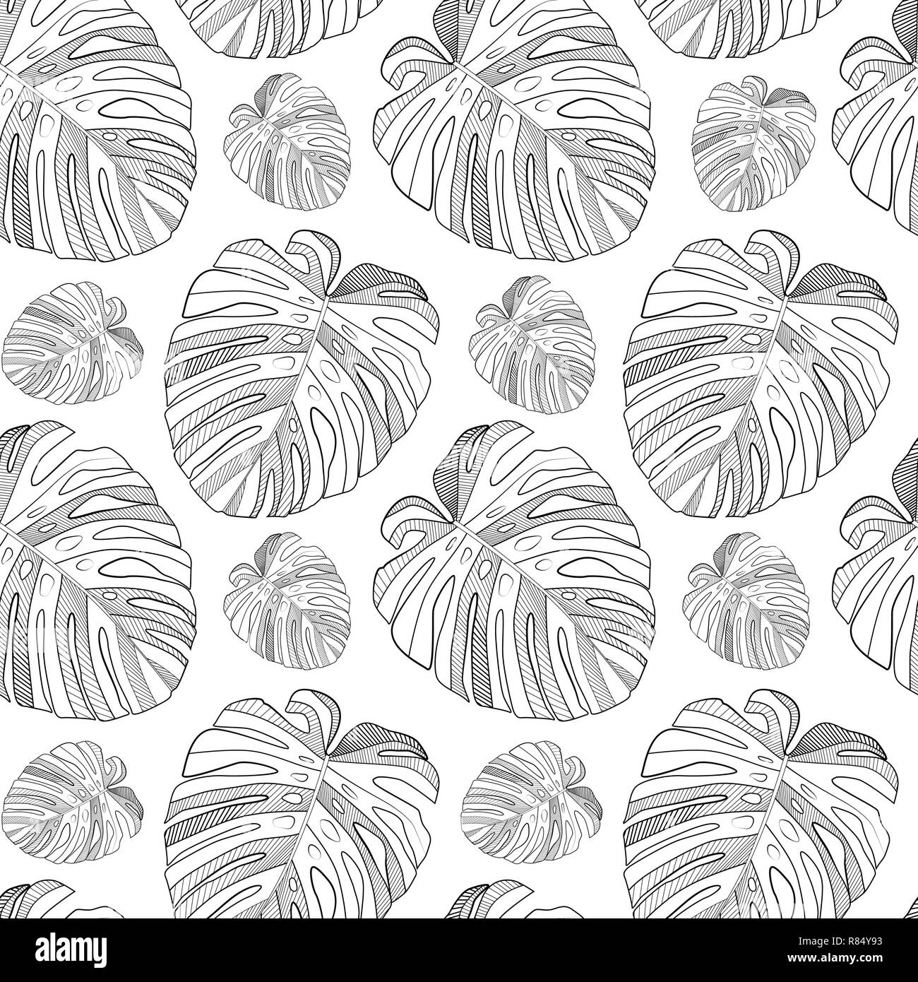 Abstract tropicale foglia di monstera seamless pattern sfondo. Illustrazione Vettoriale Illustrazione Vettoriale