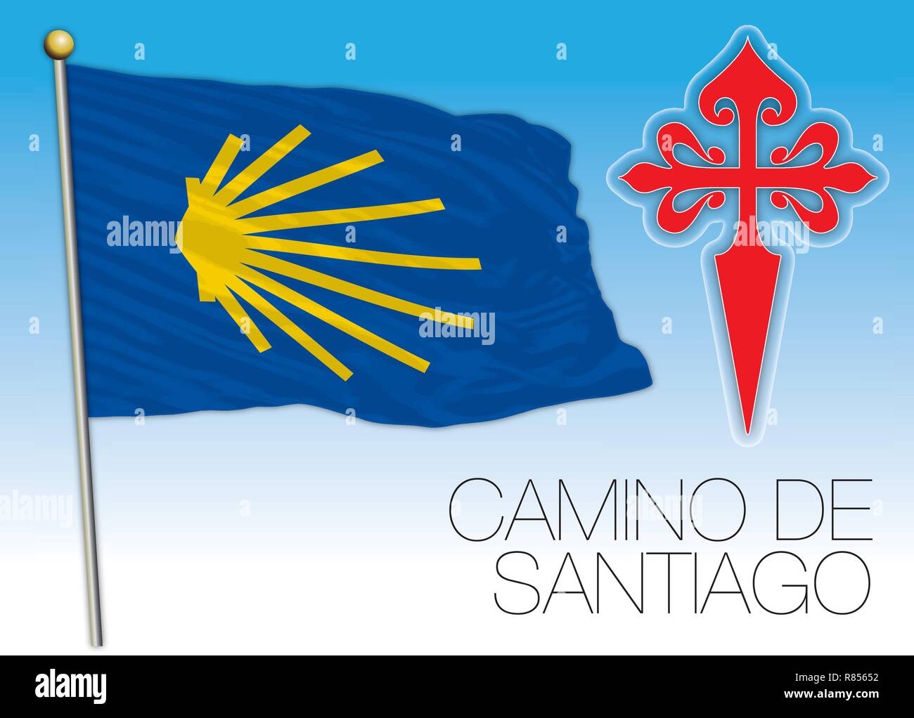 Camino de Santiago, bandiera e simboli, vettoriale Illustrator Illustrazione Vettoriale