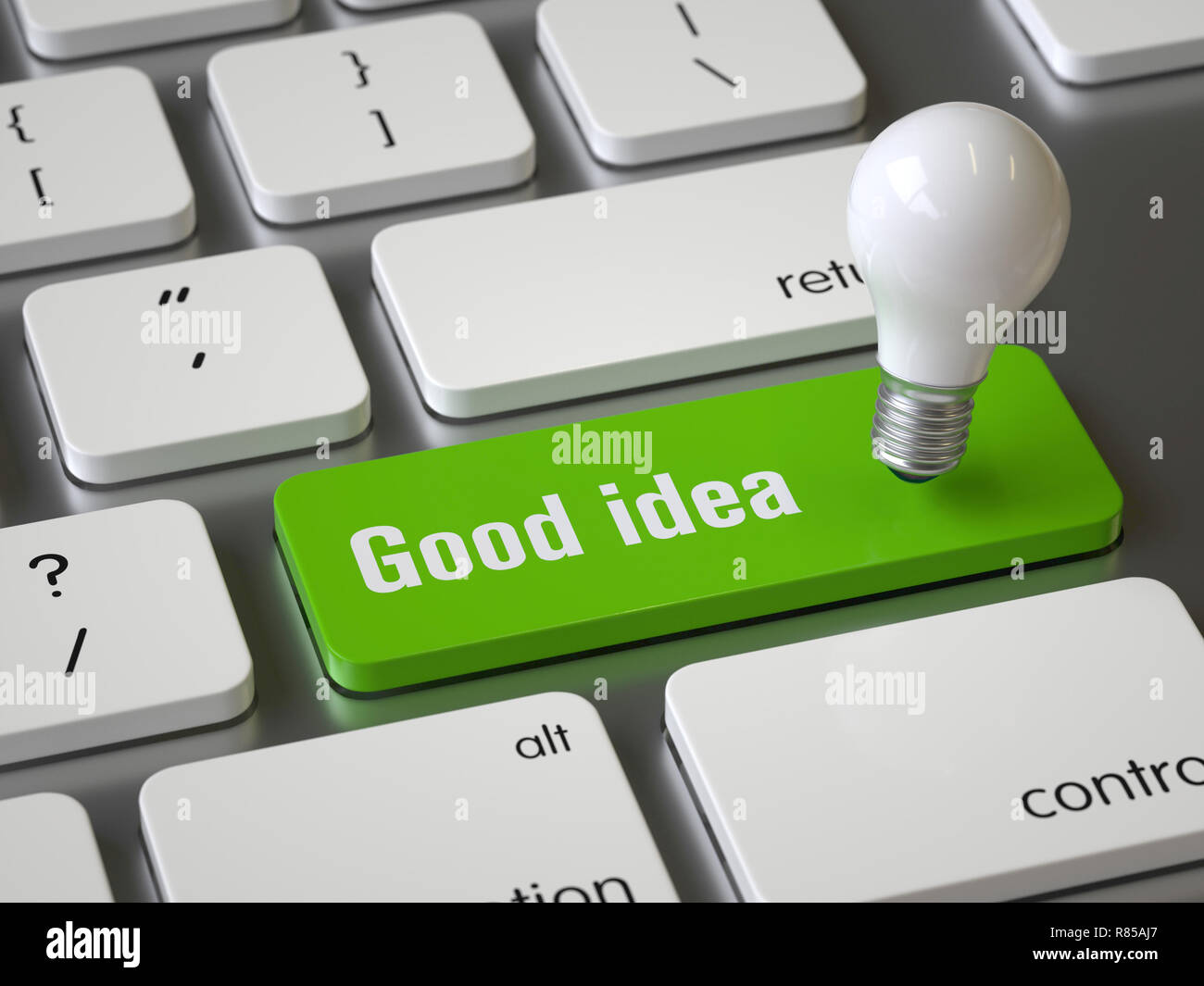 Buona idea sulla tastiera, rendering 3d,immagine concettuale. Foto Stock