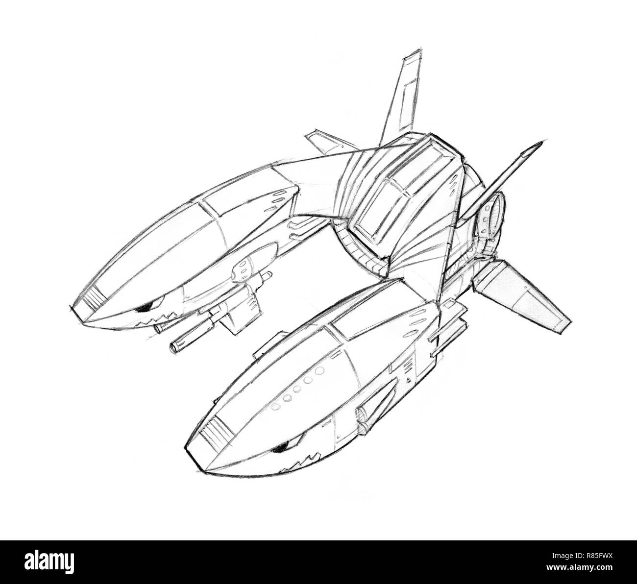 Concetto di inchiostro arte disegno della futuristica navicella spaziale o di aeromobili Foto Stock