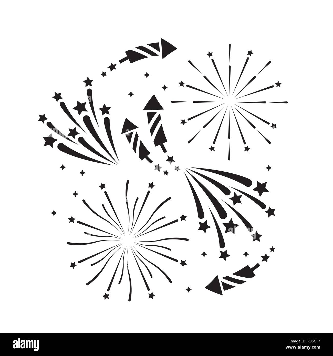 Delineare la notte fuochi d'artificio per festeggiare evento Illustrazione Vettoriale