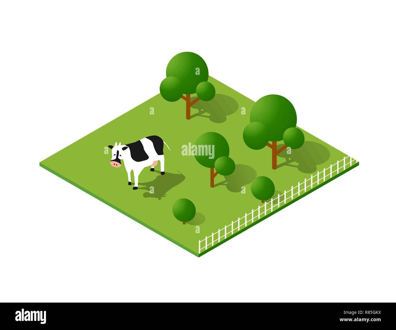 Paesaggio rurale paesaggio ecologico fattoria con mucca Illustrazione Vettoriale