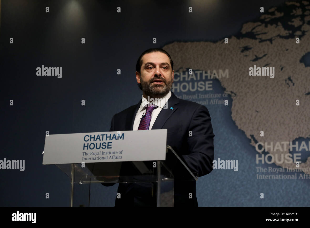 London / UK - Dicembre 13, 2018: Saad Hariri, primo ministro del Libano, parlando alla Chatham House think-tank in London Credit: Dominic Dudley/Alamy Live News Foto Stock