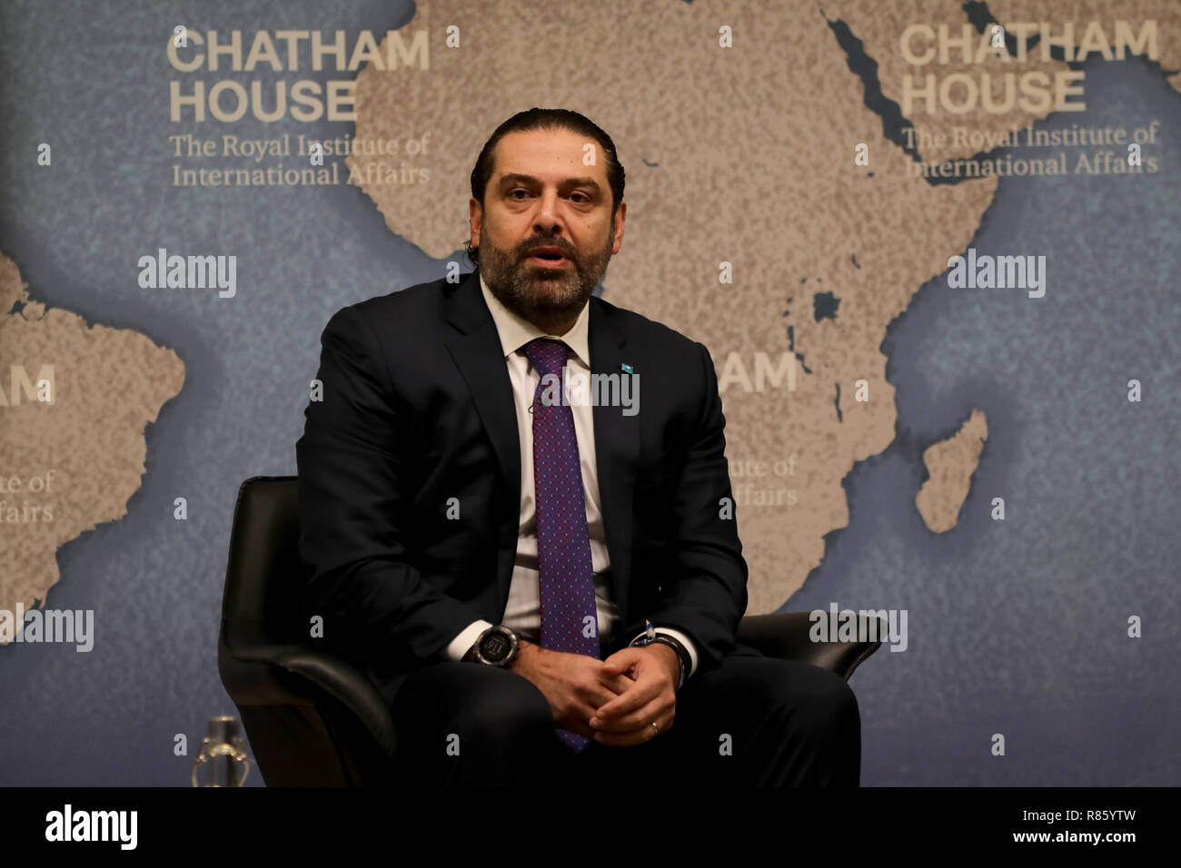 London / UK - Dicembre 13, 2018: Saad Hariri, primo ministro del Libano, parlando alla Chatham House think-tank in London Credit: Dominic Dudley/Alamy Live News Foto Stock