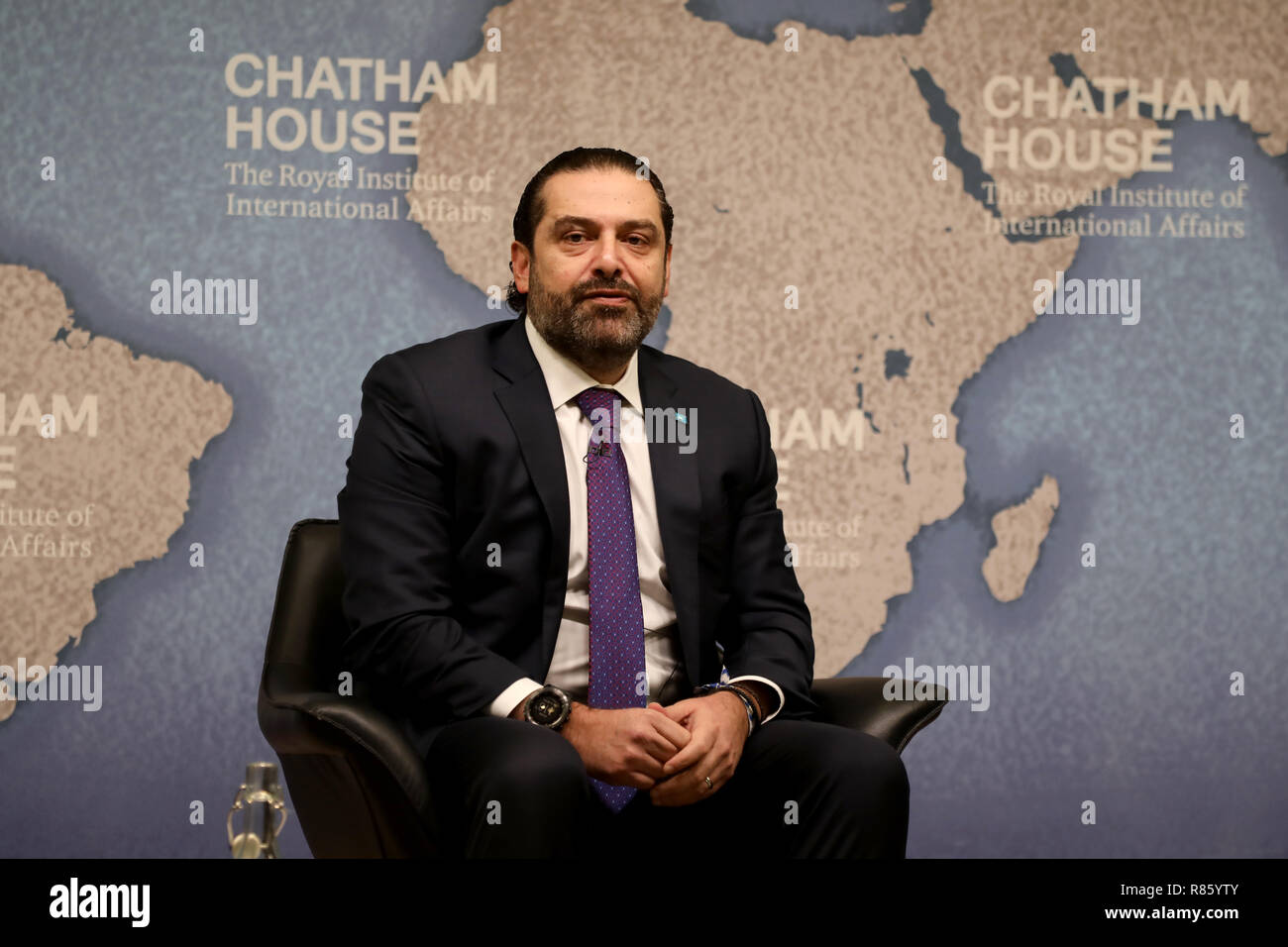 London / UK - Dicembre 13, 2018: Saad Hariri, primo ministro del Libano, parlando alla Chatham House think-tank in London Credit: Dominic Dudley/Alamy Live News Foto Stock