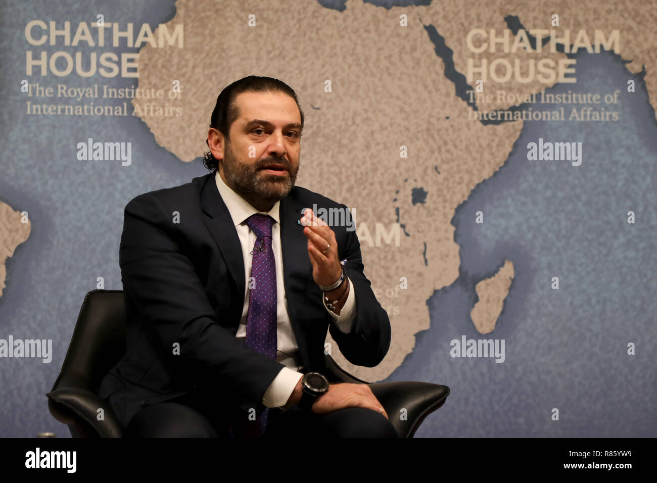 London / UK - Dicembre 13, 2018: Saad Hariri, primo ministro del Libano, parlando alla Chatham House think-tank in London Credit: Dominic Dudley/Alamy Live News Foto Stock